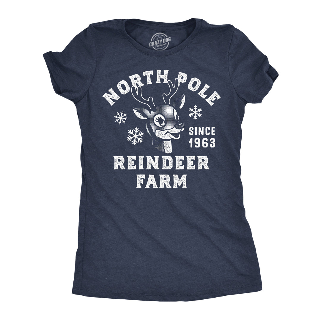 Womens Funny T Shirts North Pole Reindeer Farm Sarcastic Christmas Graphic Novelty Tee For Ladies Image 1