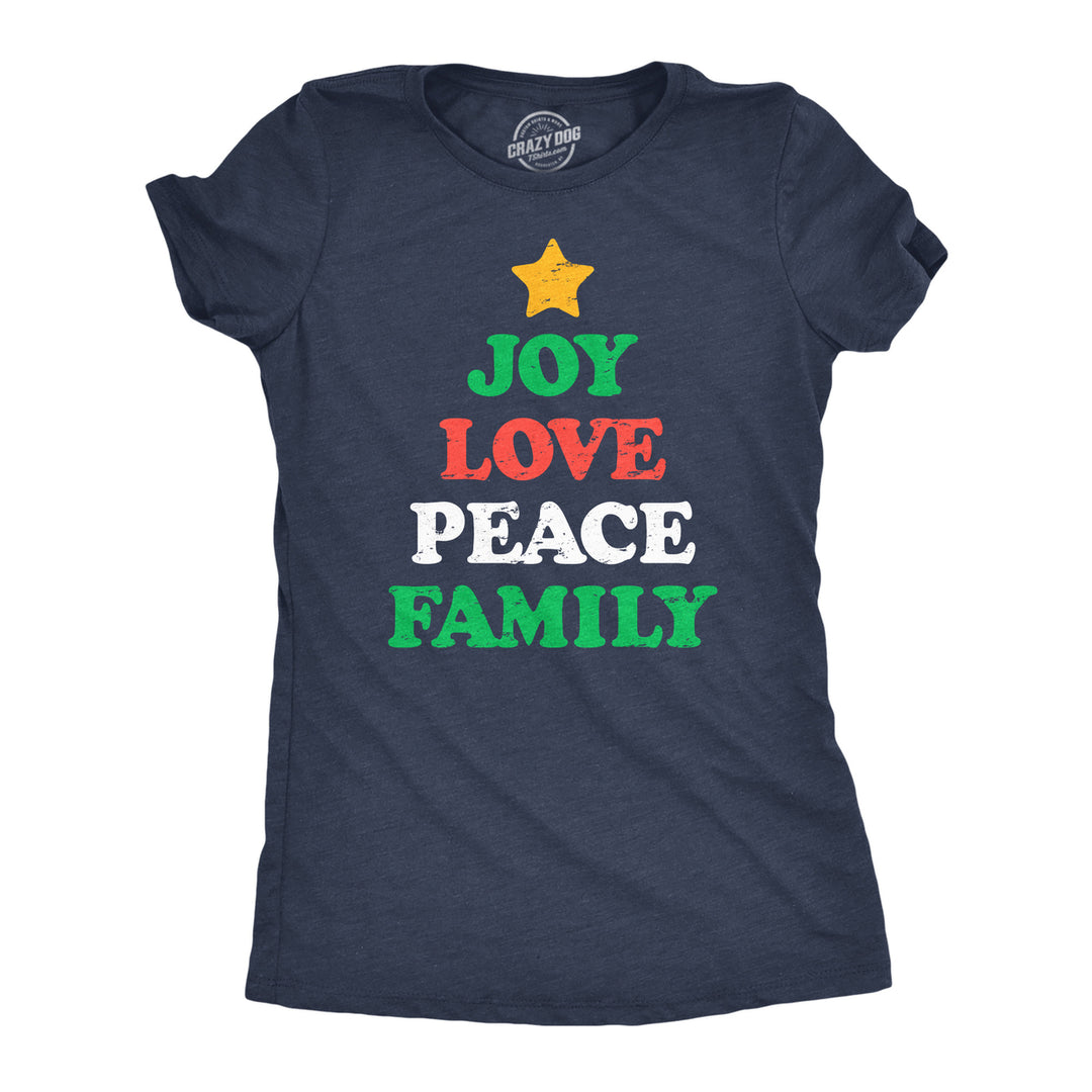 Womens Funny T Shirts Joy Peace Love Family Awesome Christmas Tree Graphic Tee For Ladies Image 1