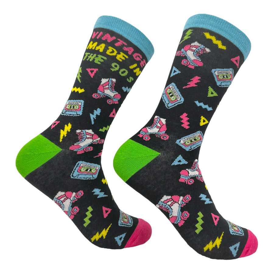 Womens Vintage Made In The 90s Socks Funny Cool Old School Novelty Footwear Image 1