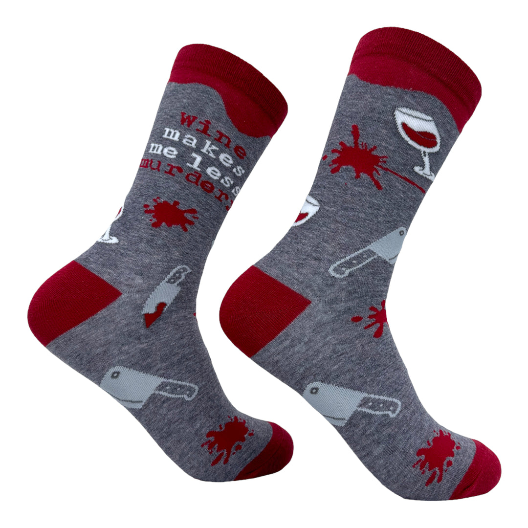 Womens Wine Makes Me Less Murdery Socks Funny Killer Drinking Footwear Image 1