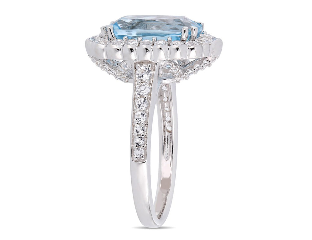 5.89 Carat (ctw) Blue and White Topaz Halo Ring in Sterling Silver Image 2