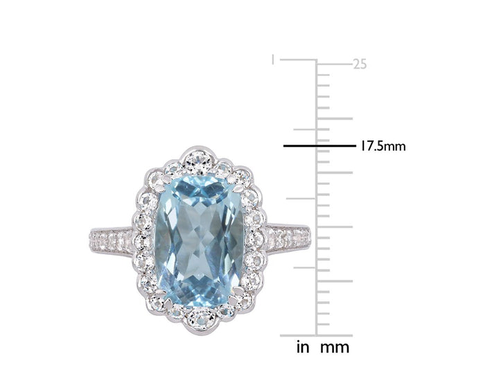 5.89 Carat (ctw) Blue and White Topaz Halo Ring in Sterling Silver Image 3