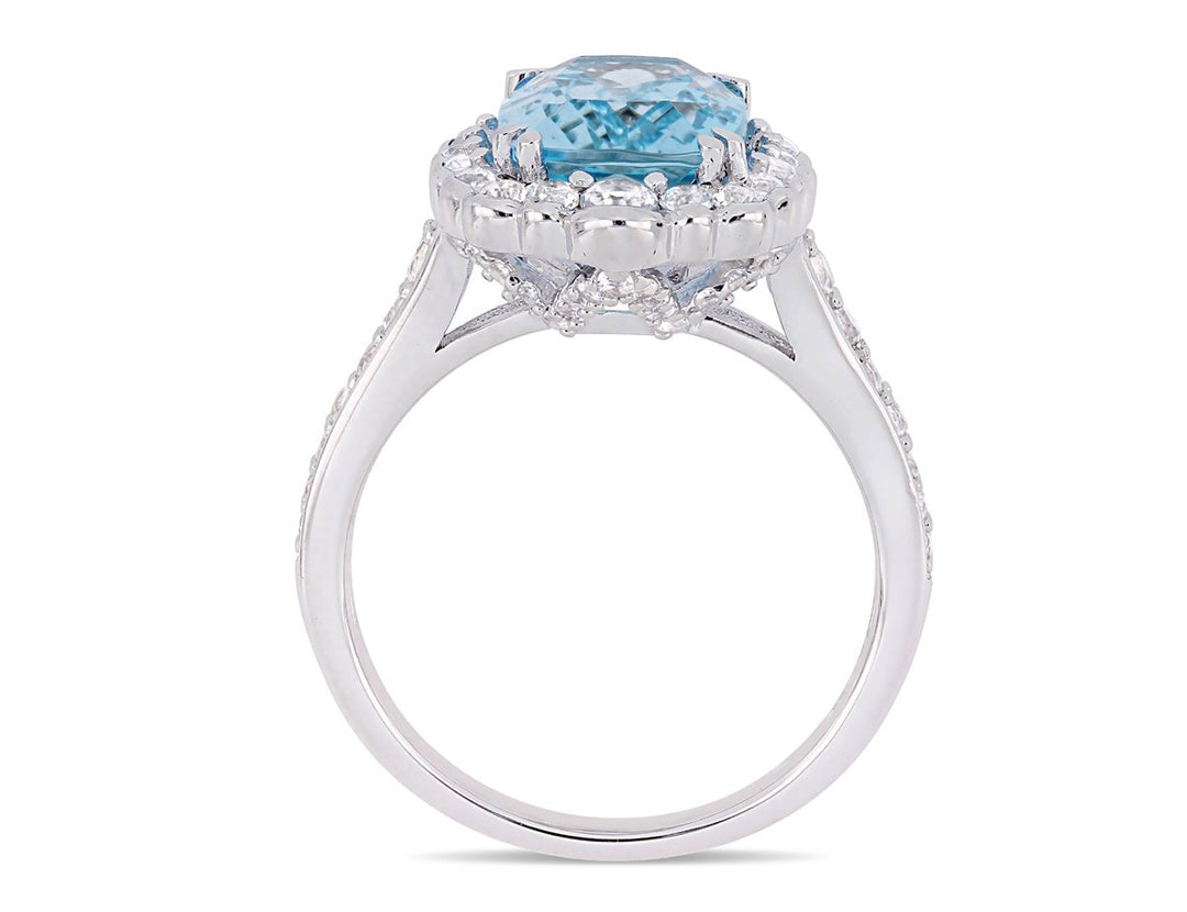 5.89 Carat (ctw) Blue and White Topaz Halo Ring in Sterling Silver Image 4