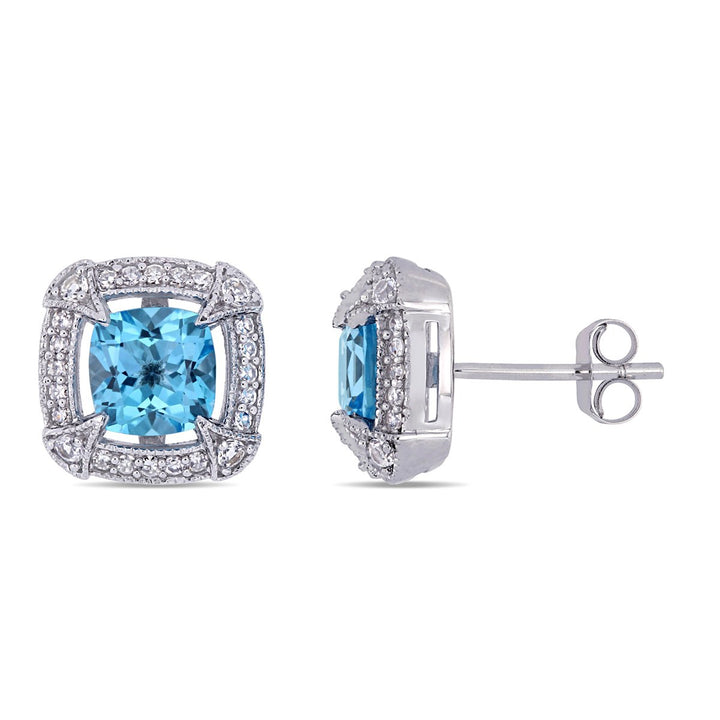 2.20 Carat (ctw) Blue Topaz Halo Earrings in 10K White Gold Image 1