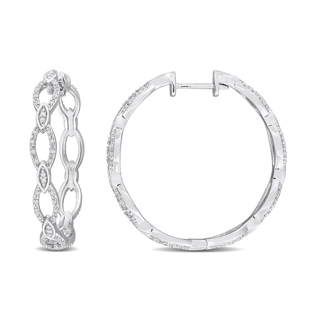 1/4 Carat (ctw) Diamond Hoop Earrings in Sterling Silver Image 1