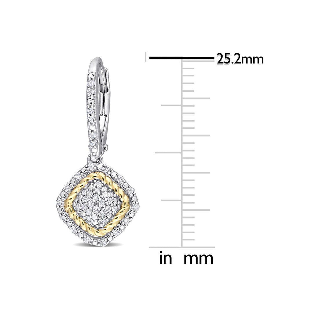 1/3 Carat (ctw) Diamond Drop Leverback Cluster Earrings in Sterling Silver Image 3