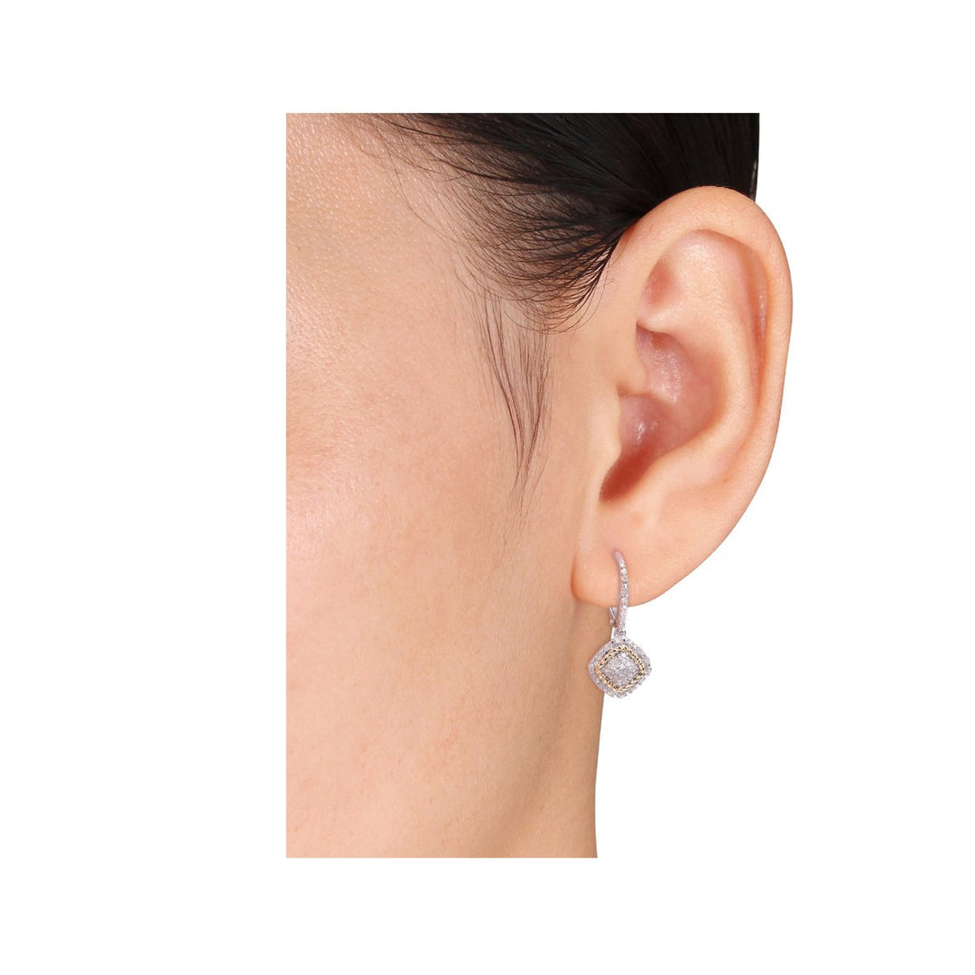 1/3 Carat (ctw) Diamond Drop Leverback Cluster Earrings in Sterling Silver Image 4