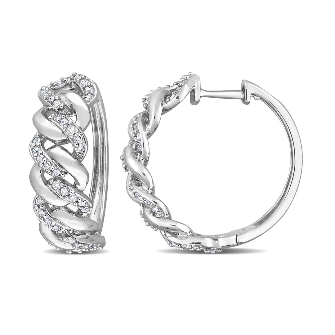 1/2 Carat (ctw) Diamond Oval Link Hoop Earrings in Sterling Silver Image 1