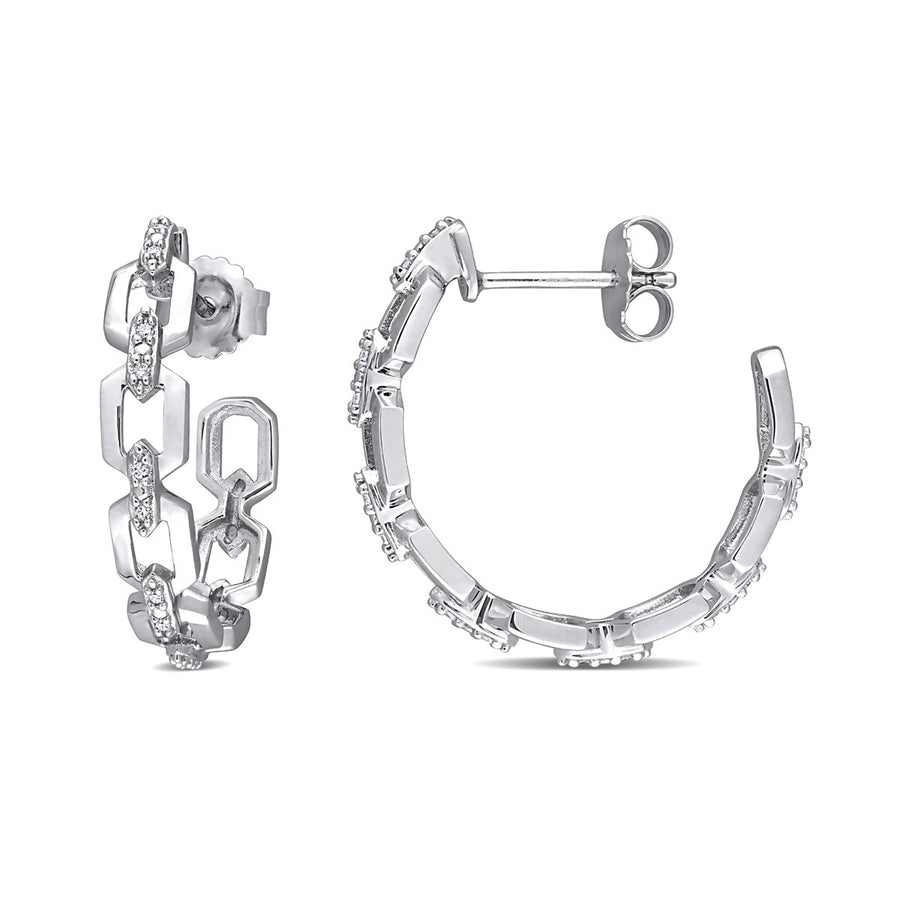 1/8 Carat (ctw) Diamond Link Hoop Earrings in Sterling Silver Image 1