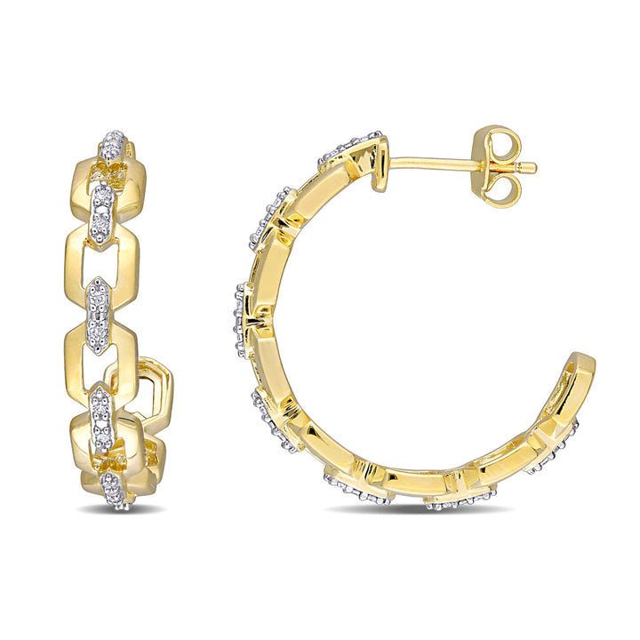 1/7 Carat (ctw) Diamond Link Hoop Earrings in Sterling Silver Image 1