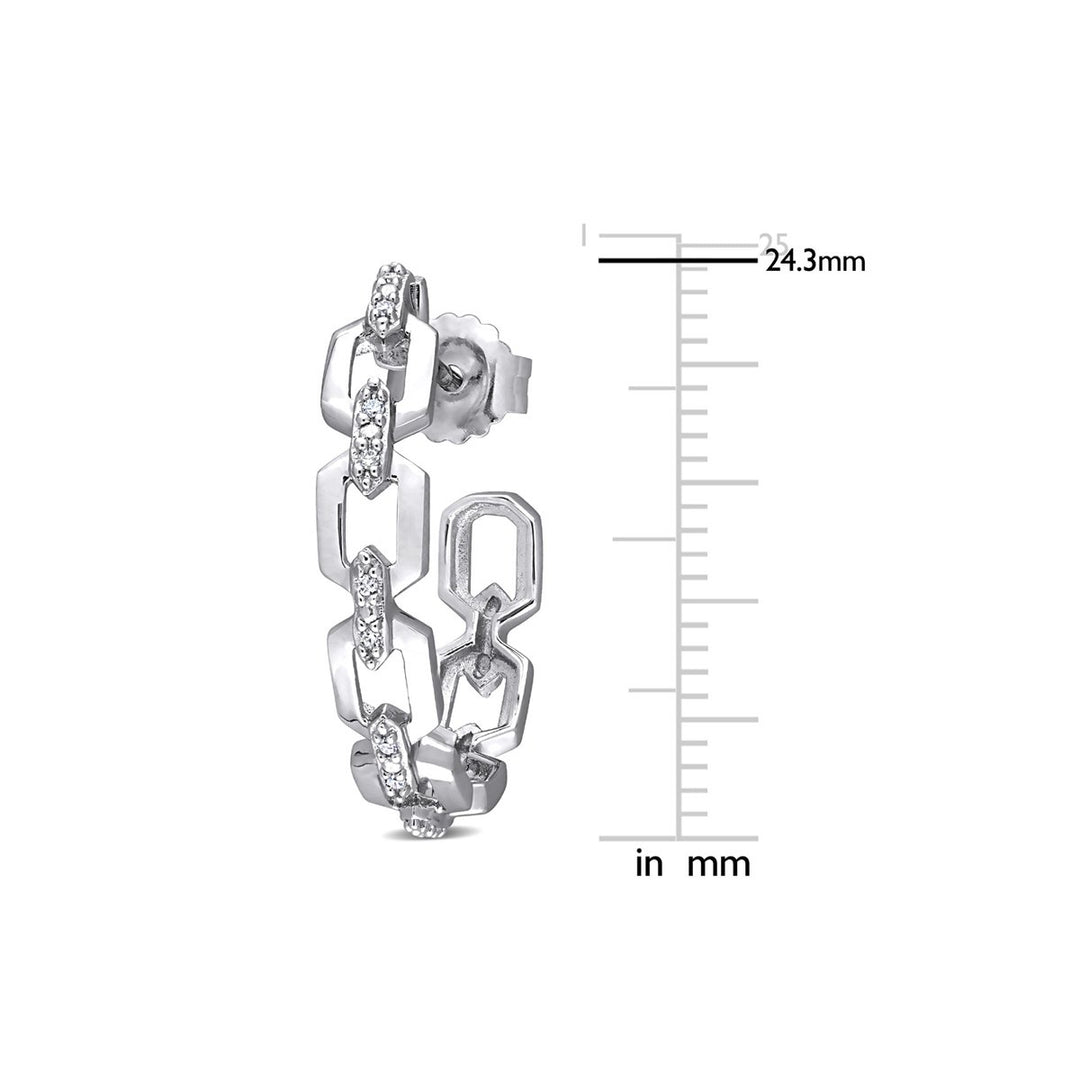 1/8 Carat (ctw) Diamond Link Hoop Earrings in Sterling Silver Image 3