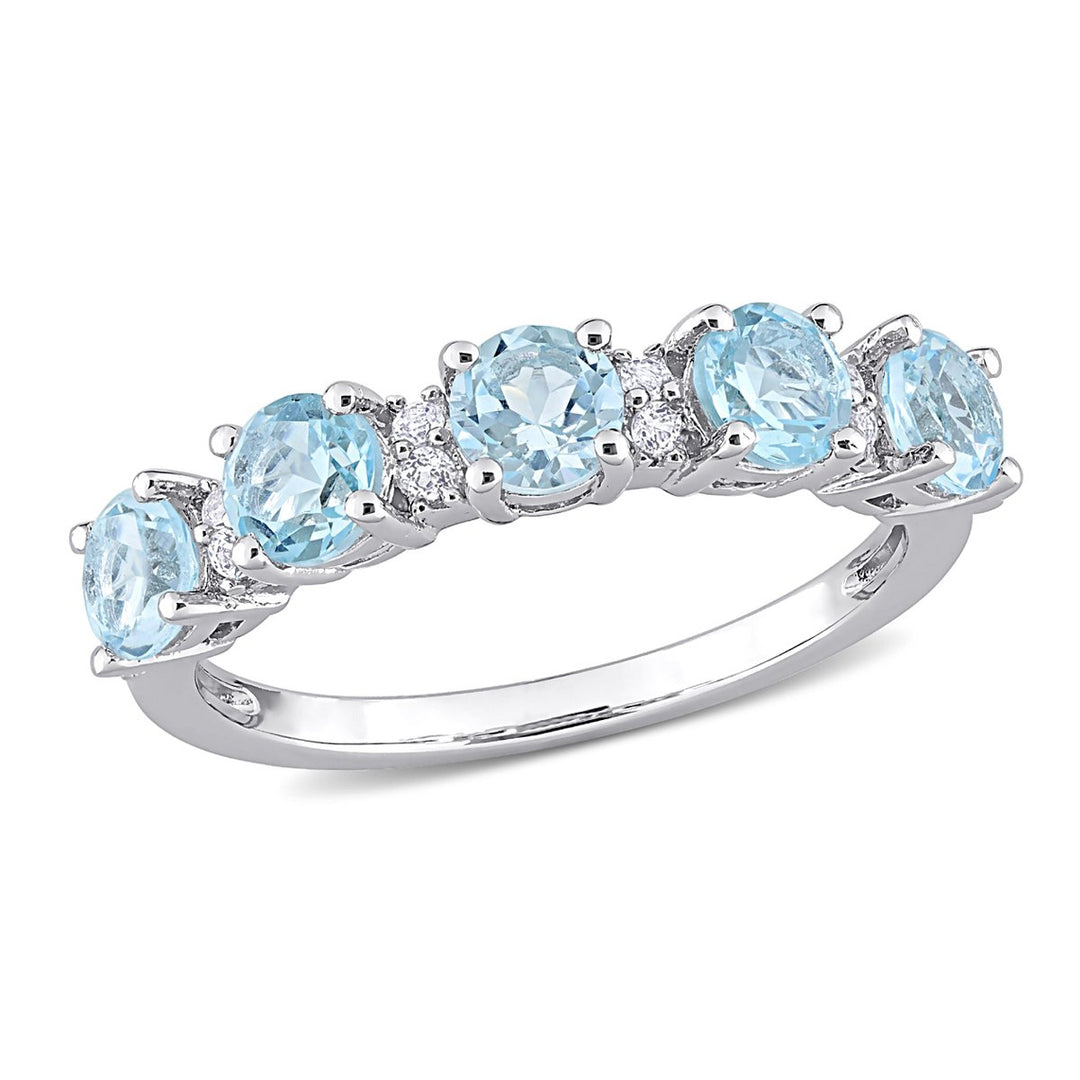 1.50 Carat (ctw) Blue Topaz Five Stone Band Ring in Sterling Silver Image 1