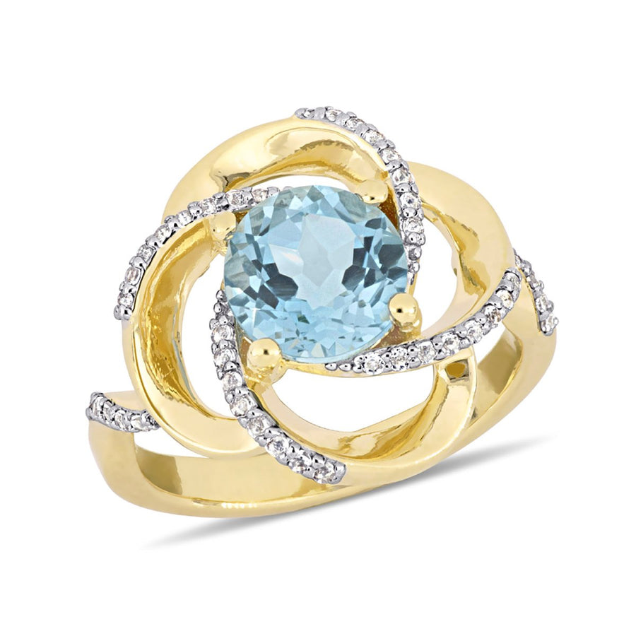 2.57 Carat (ctw) Blue and White Topaz Swirl Ring in Yellow Plated Sterling Silver Image 1