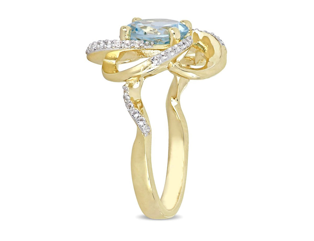 2.57 Carat (ctw) Blue and White Topaz Swirl Ring in Yellow Plated Sterling Silver Image 2