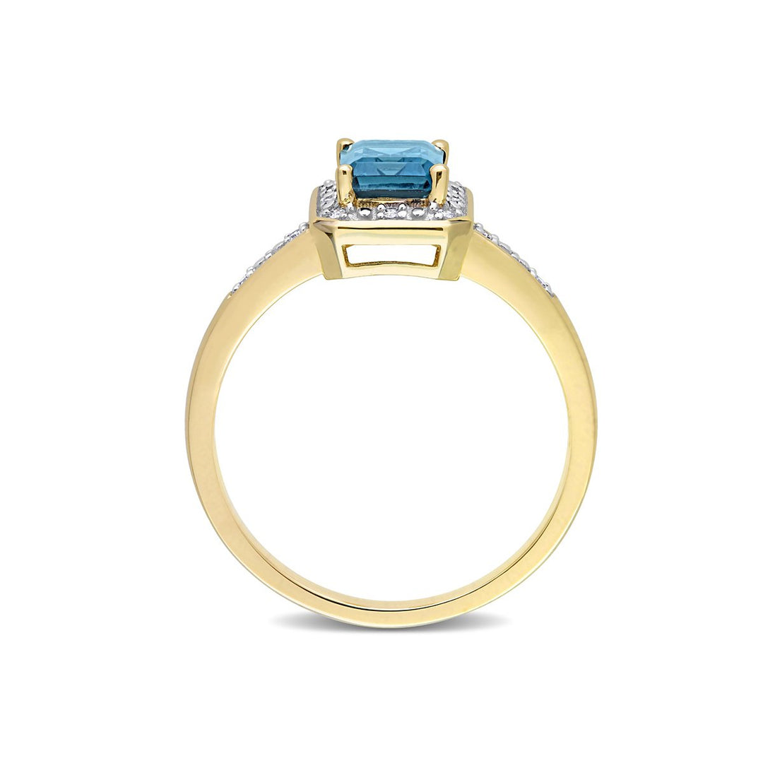 1.20 Carat (ctw) Emerald-Cut London Blue Topaz Ring in 14K Yellow Gold with Diamonds Image 3