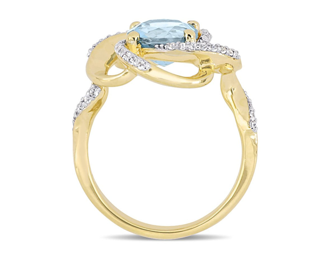 2.57 Carat (ctw) Blue and White Topaz Swirl Ring in Yellow Plated Sterling Silver Image 4