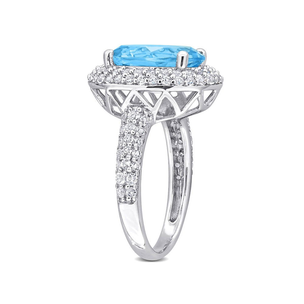 6.99 Carat (ctw) Sky Blue Topaz and White Topaz Halo Ring in Sterling Silver Image 2