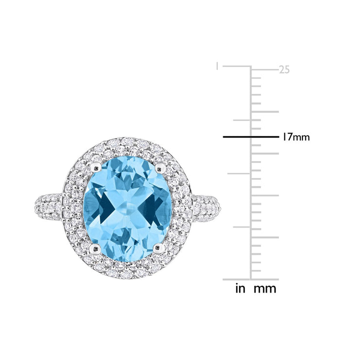 6.99 Carat (ctw) Sky Blue Topaz and White Topaz Halo Ring in Sterling Silver Image 3