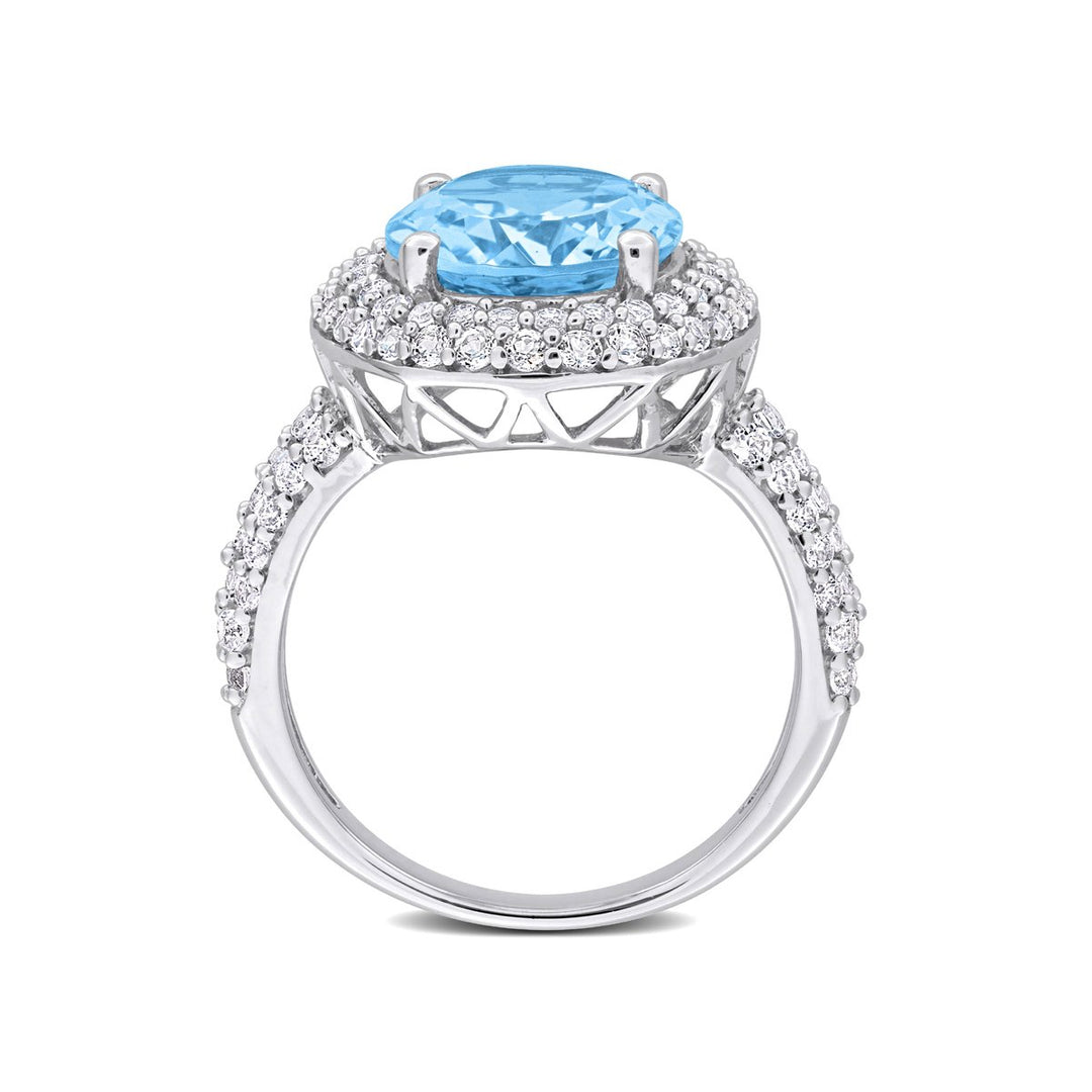 6.99 Carat (ctw) Sky Blue Topaz and White Topaz Halo Ring in Sterling Silver Image 4