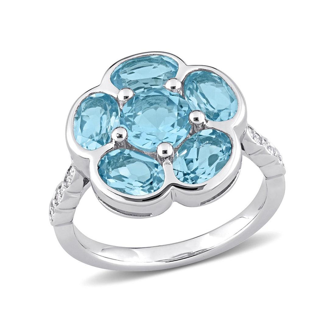 3.77 Carat (ctw) Blue Topaz Flower Ring in Sterling Silver Image 1