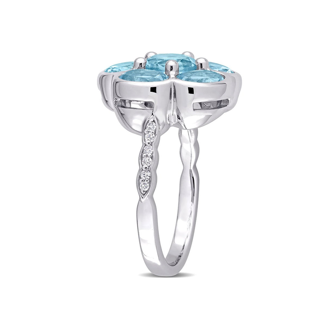 3.77 Carat (ctw) Blue Topaz Flower Ring in Sterling Silver Image 2