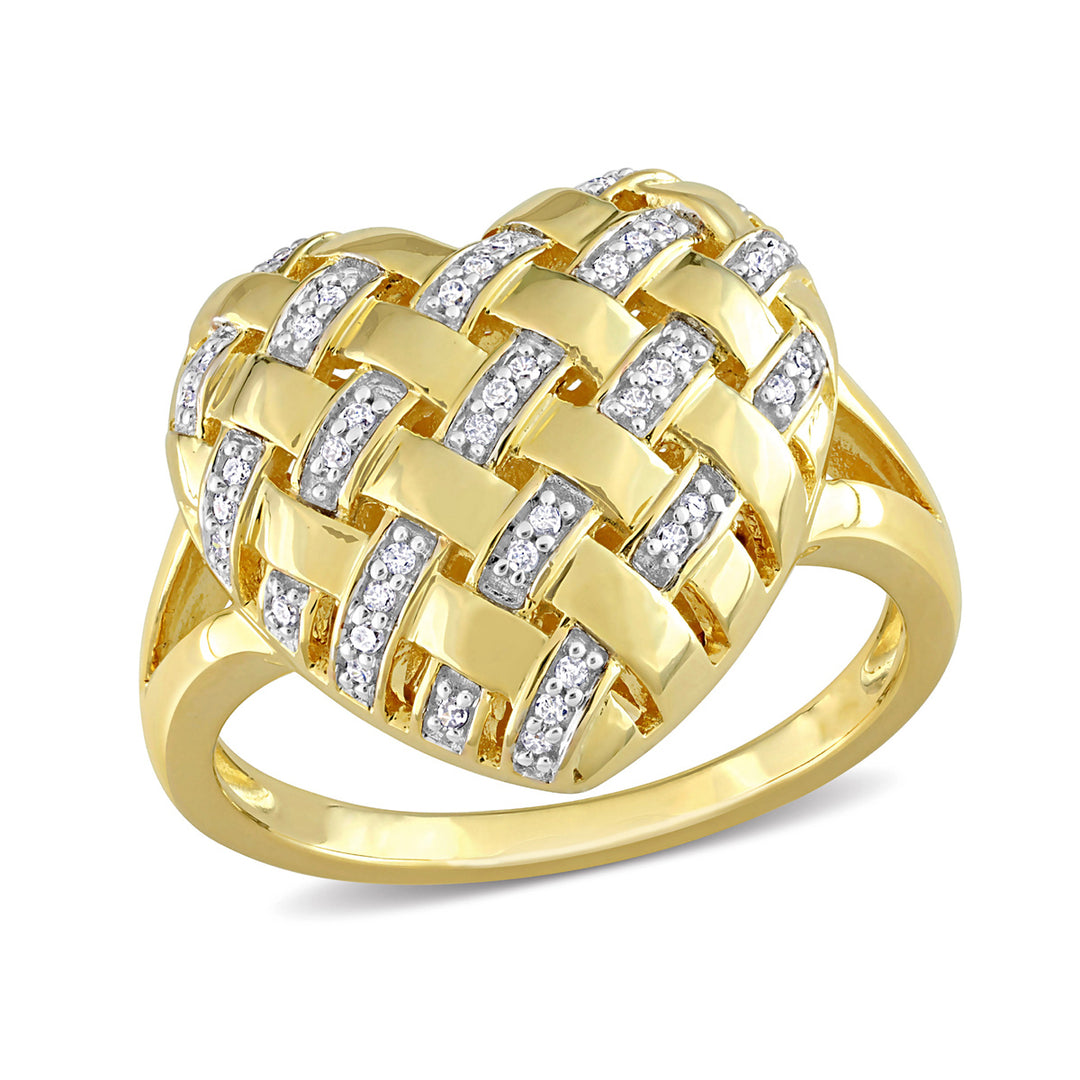 1/8 Carat (ctw) Diamond Lattice Heart Ring in Yellow Sterling Silver Image 1