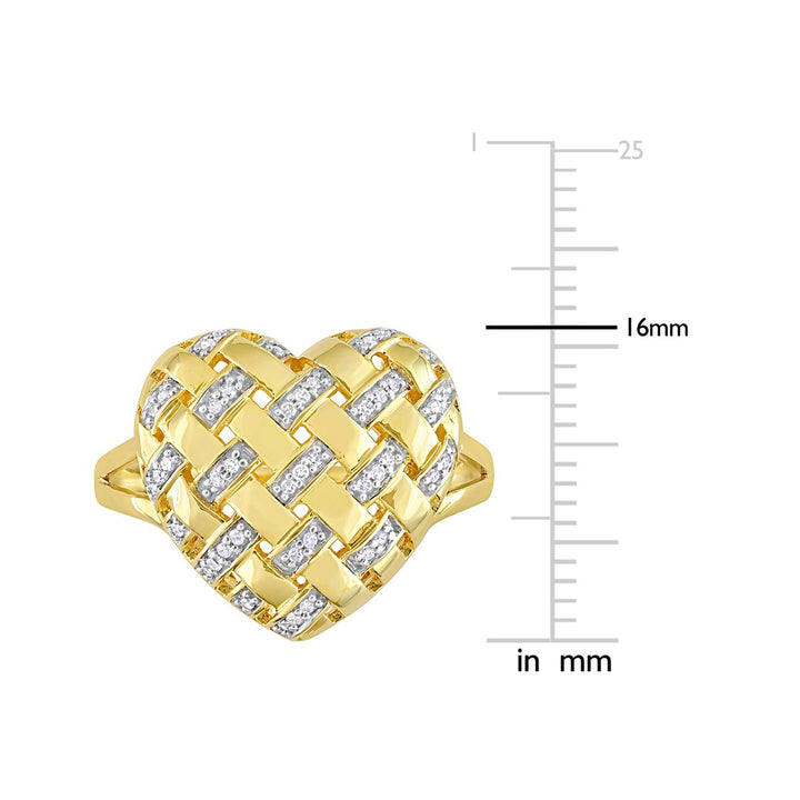 1/8 Carat (ctw) Diamond Lattice Heart Ring in Yellow Sterling Silver Image 3