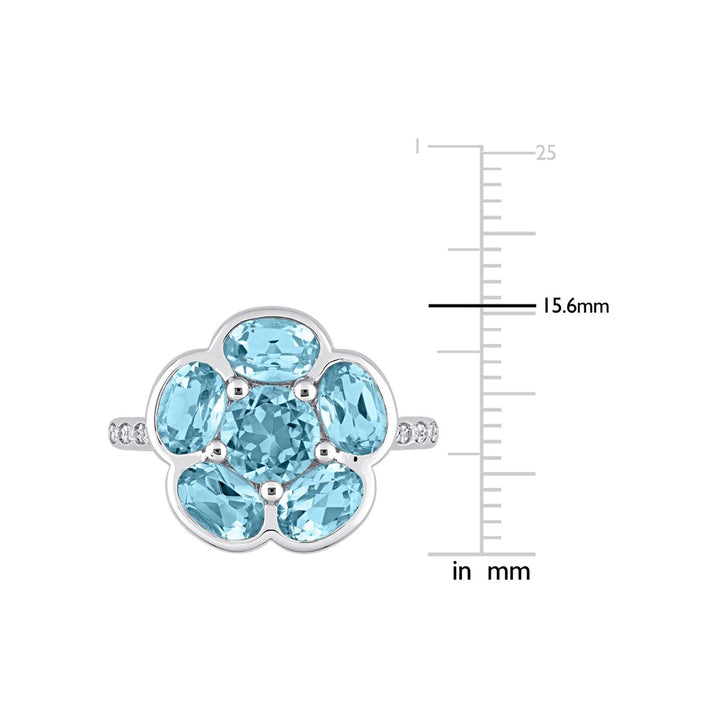 3.77 Carat (ctw) Blue Topaz Flower Ring in Sterling Silver Image 3