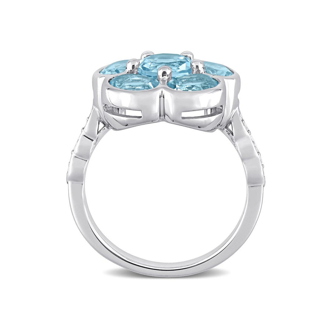 3.77 Carat (ctw) Blue Topaz Flower Ring in Sterling Silver Image 4