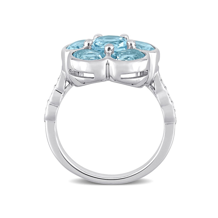 3.77 Carat (ctw) Blue Topaz Flower Ring in Sterling Silver Image 4