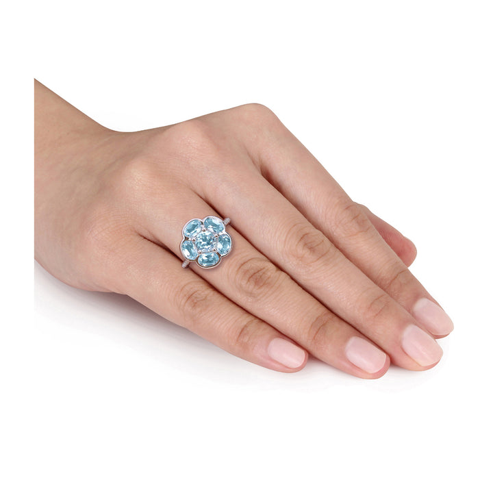 3.77 Carat (ctw) Blue Topaz Flower Ring in Sterling Silver Image 4