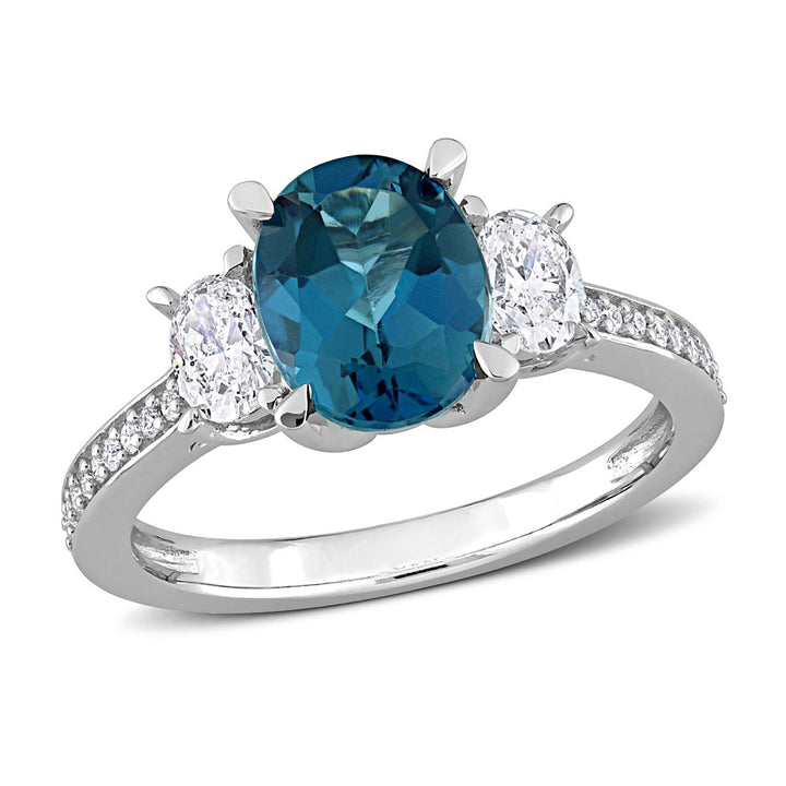 2.50 Carat (ctw) London Blue Topaz Ring in 14K White Gold with Diamonds Image 1