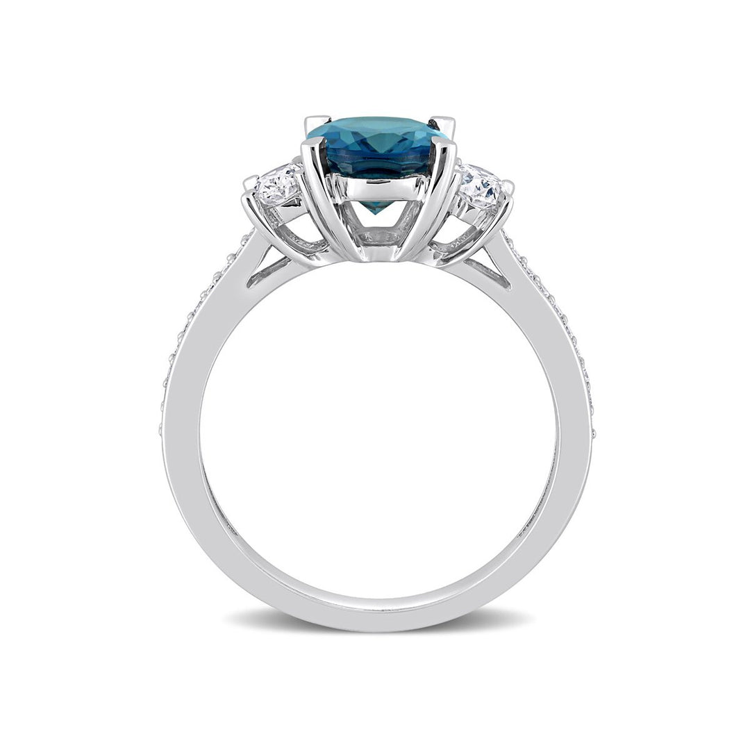 2.50 Carat (ctw) London Blue Topaz Ring in 14K White Gold with Diamonds Image 3