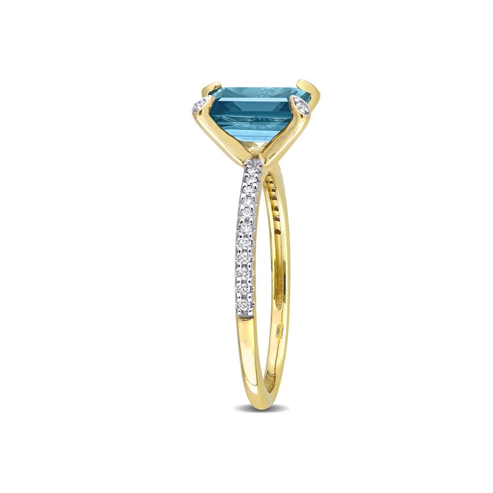 1.97 Carat (ctw) Emerald-Cut London Blue Topaz Ring in 14K Yellow Gold with Diamonds Image 2