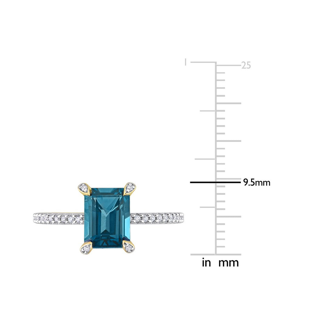 1.97 Carat (ctw) Emerald-Cut London Blue Topaz Ring in 14K Yellow Gold with Diamonds Image 3