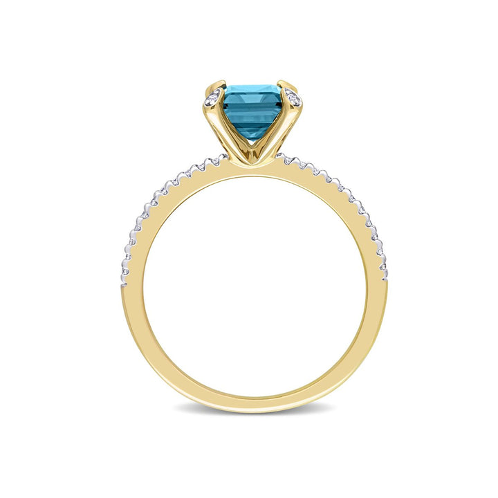 1.97 Carat (ctw) Emerald-Cut London Blue Topaz Ring in 14K Yellow Gold with Diamonds Image 4