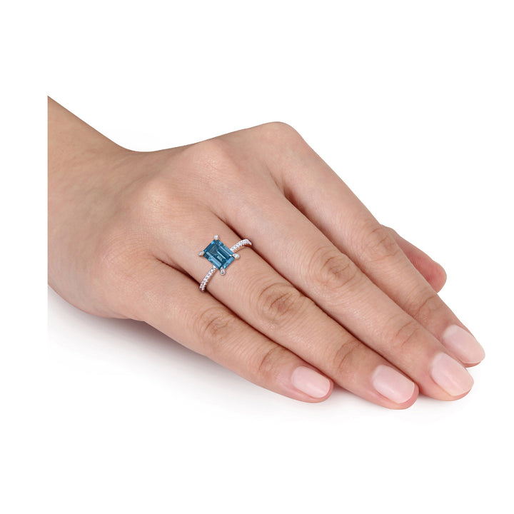 1.97 Carat (ctw) Emerald-Cut London Blue Topaz Ring in 14K Yellow Gold with Diamonds Image 4