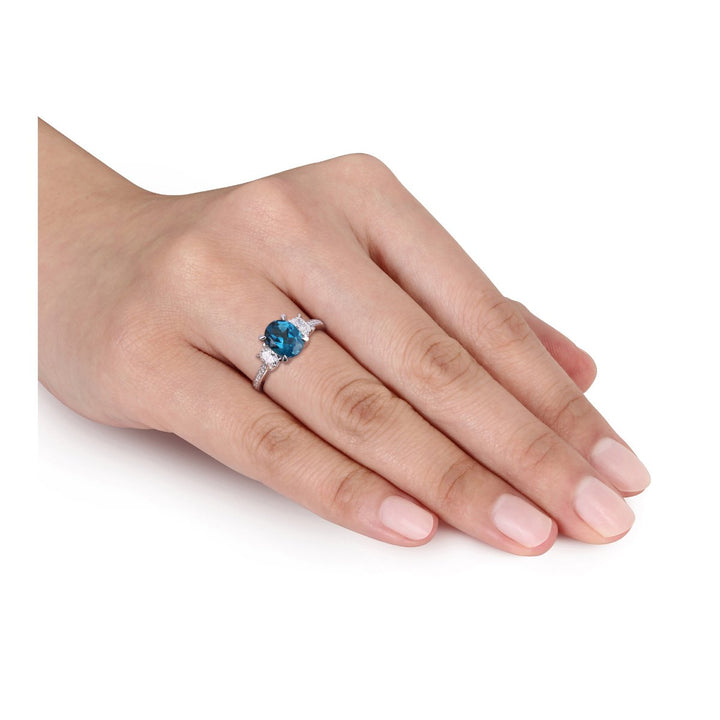 2.50 Carat (ctw) London Blue Topaz Ring in 14K White Gold with Diamonds Image 4