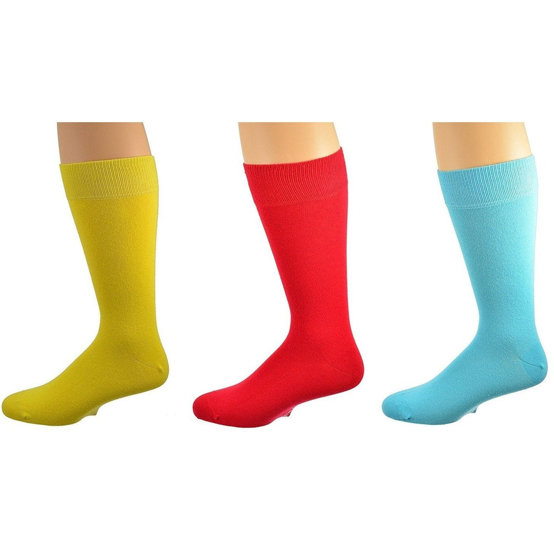 Sierra Socks Mens Crew Cotton Solid Vibrant Colorful Seamless Toe Image 1