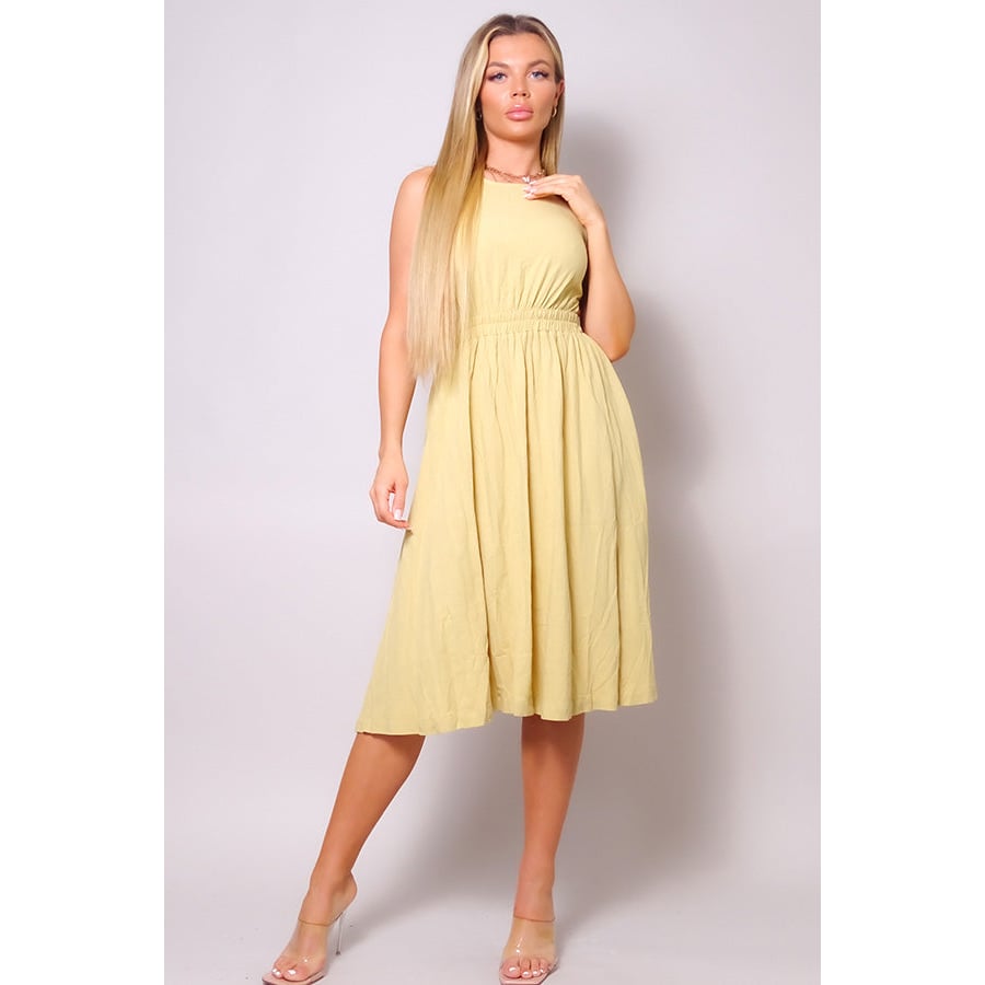 Sleeveless Back Cutout Linen Midi Dress Image 1