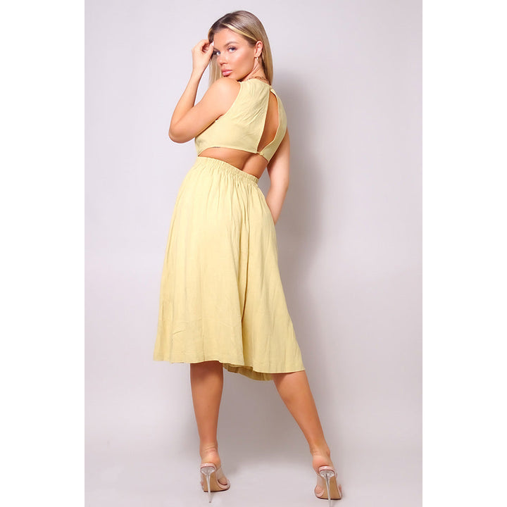 Sleeveless Back Cutout Linen Midi Dress Image 3