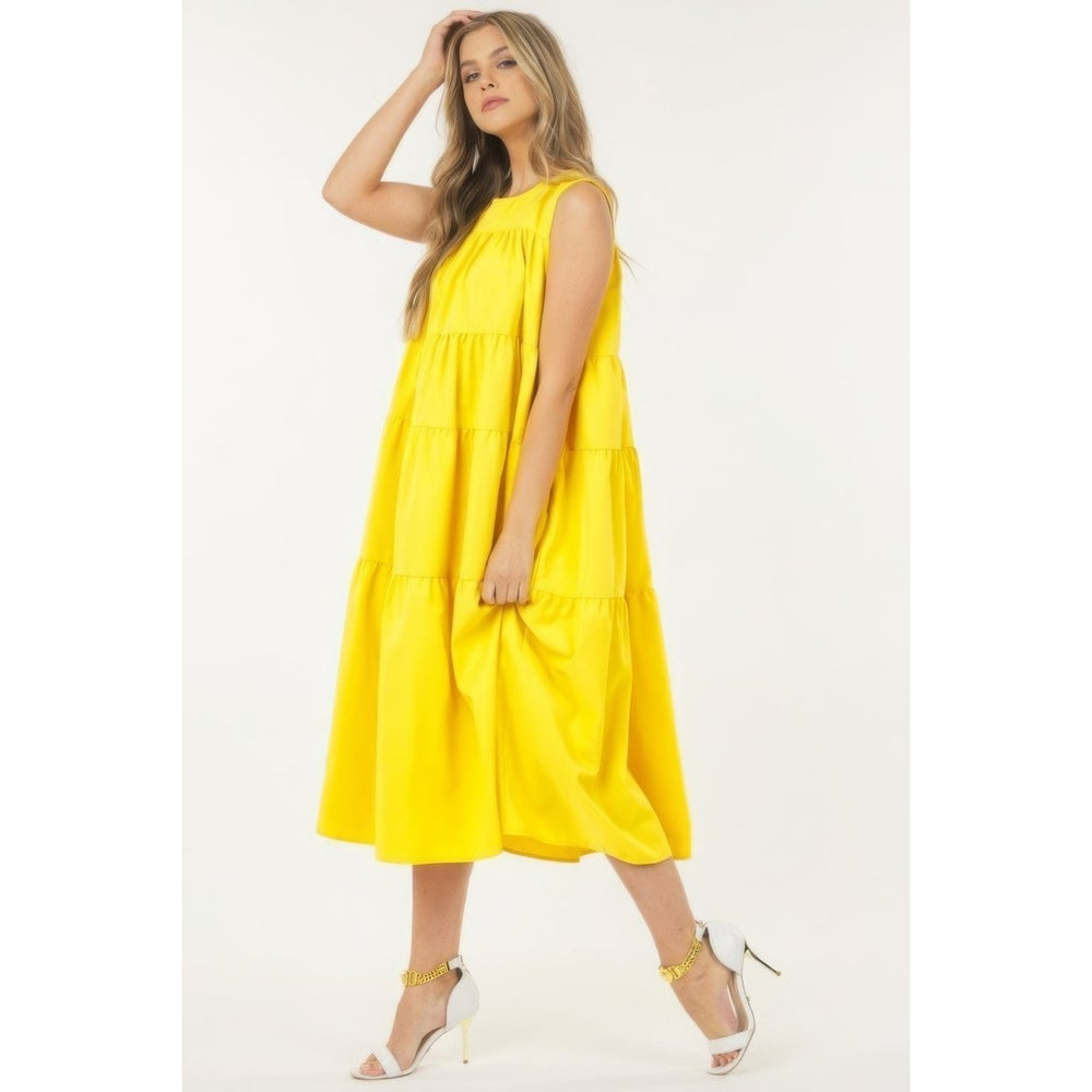 Sleeveless Basic Stretch Poplin Dress With Layers Image 2