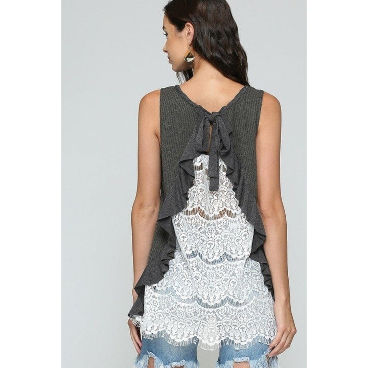 Sleeveless Back Lace Ruffle Detail Tank Top Image 2