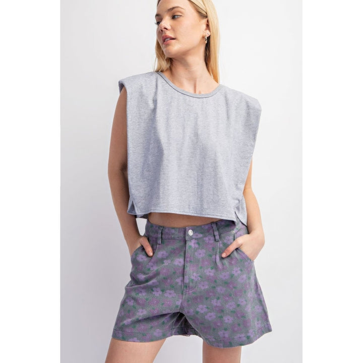 Sleeveless Crop Top With Shoulder Pads Image 1