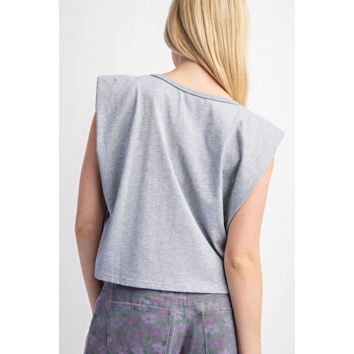 Sleeveless Crop Top With Shoulder Pads Image 2