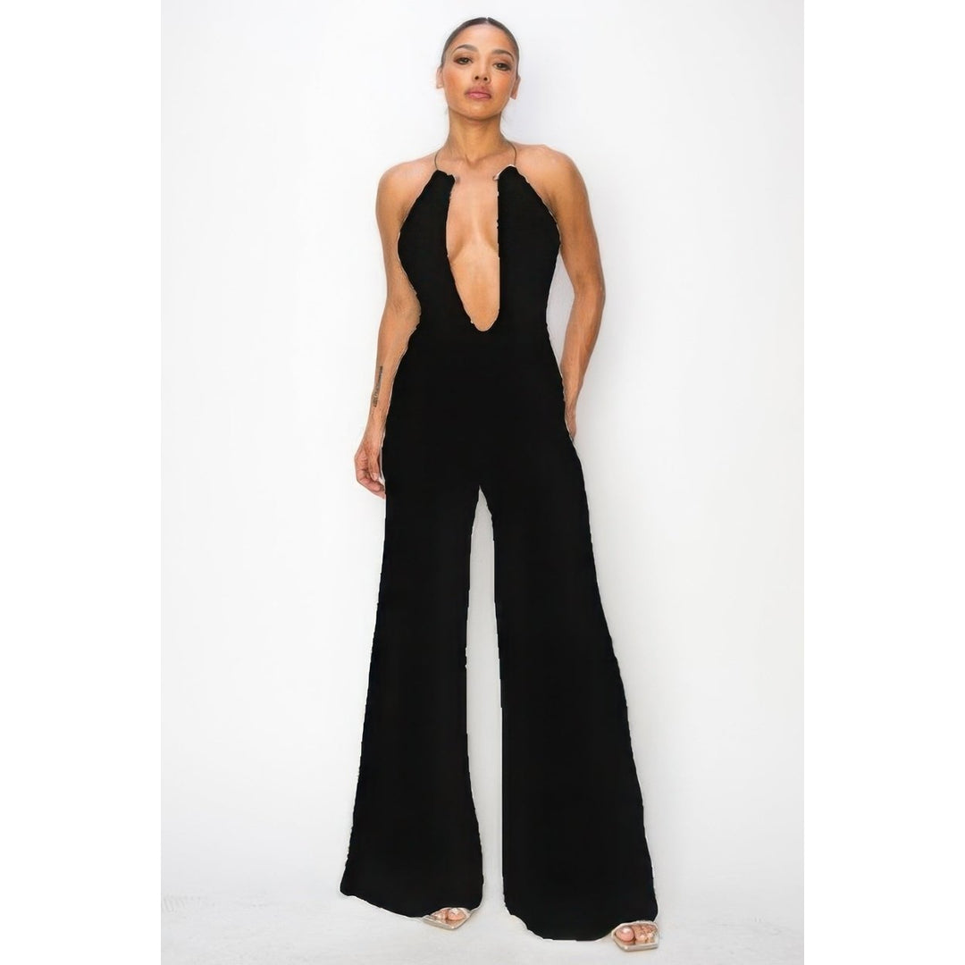 Slinky Wide Leg Jumpsuit W/metal Choker Necklace Image 1