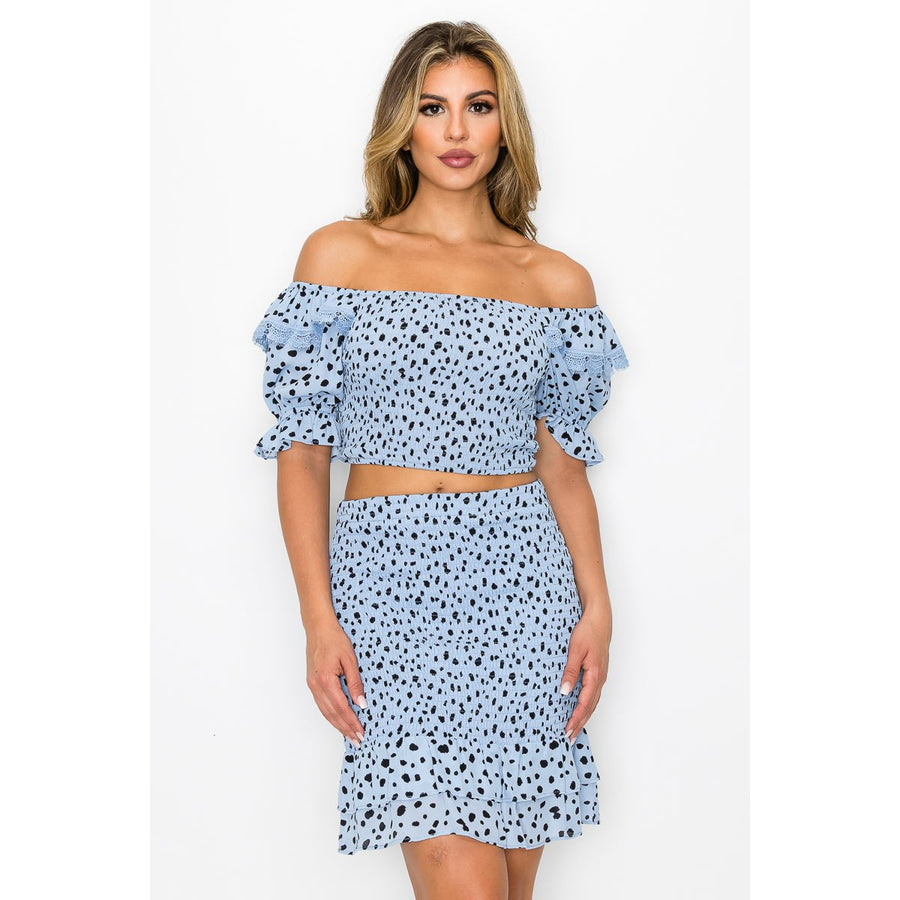 Smocking Ruffled Printed Top and Skirts Set Image 1