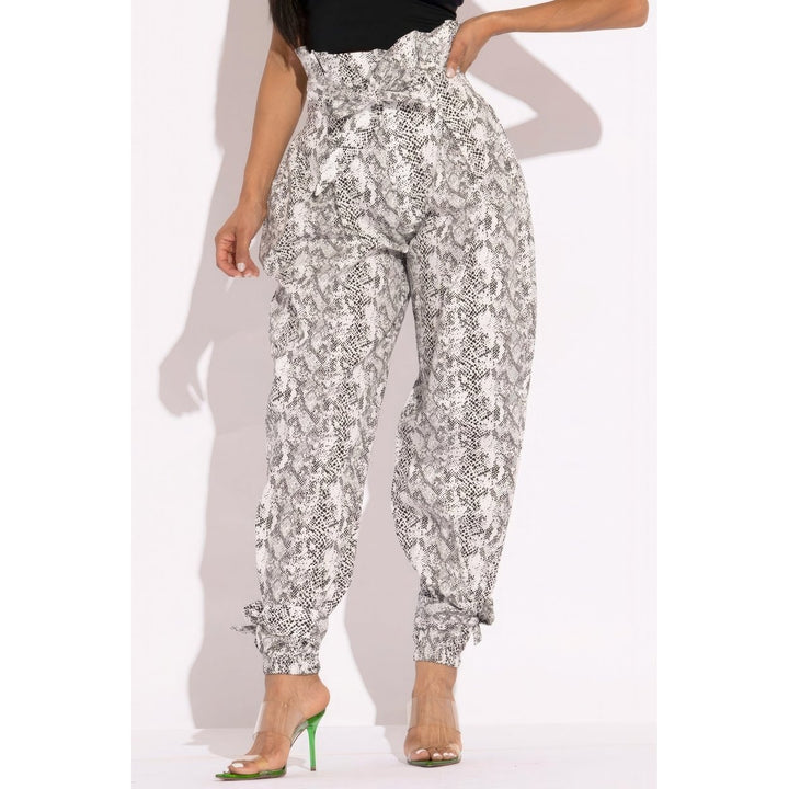 Snake Skin Printed Paper Bag Style Cargo Pants Image 1