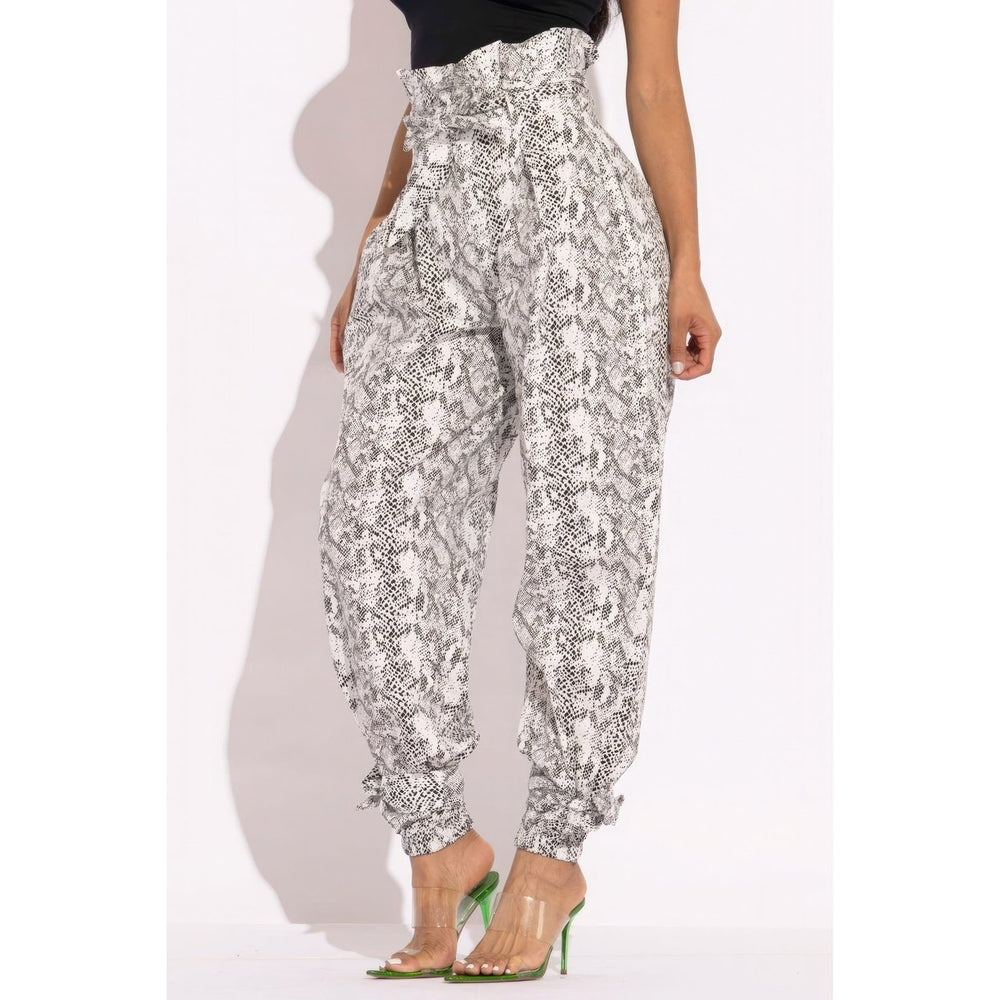 Snake Skin Printed Paper Bag Style Cargo Pants Image 2