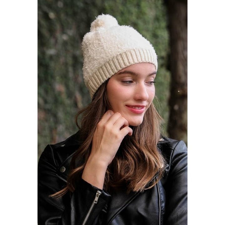 Soft Furry Pom Knit Beanie Image 6